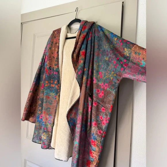 Natural Life Cozy Blanket Kimono Cardigan Vintage Rose Patchwork - Picture 4 of 13